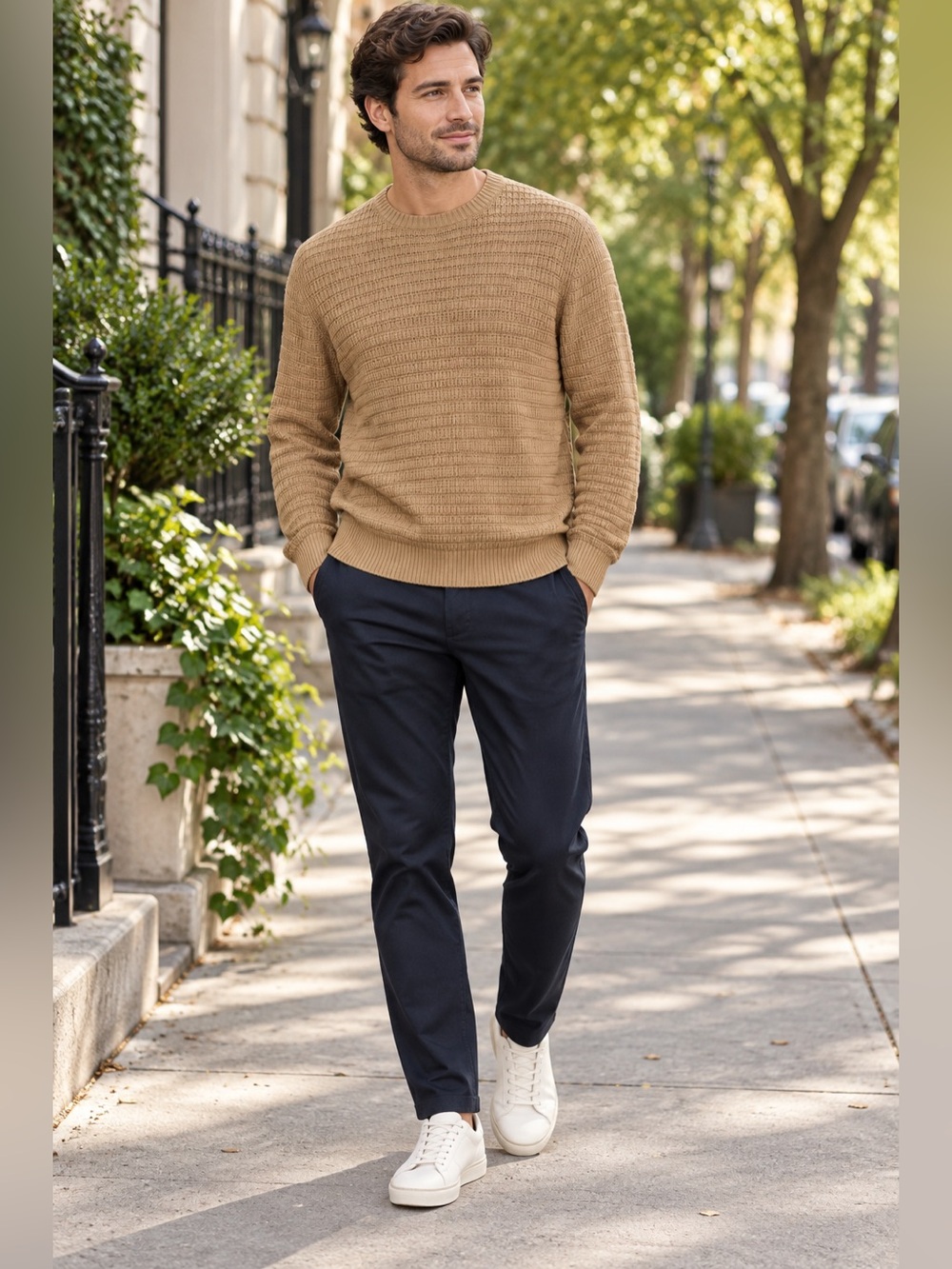 WILT Men's Tan Crewneck Sweater L